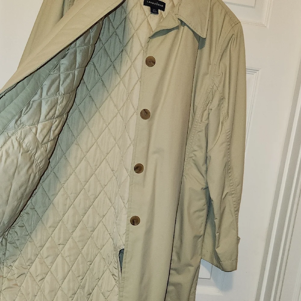 Lands End Tan Trench Coat Lightweight Classic Style - Picture 5 of 12